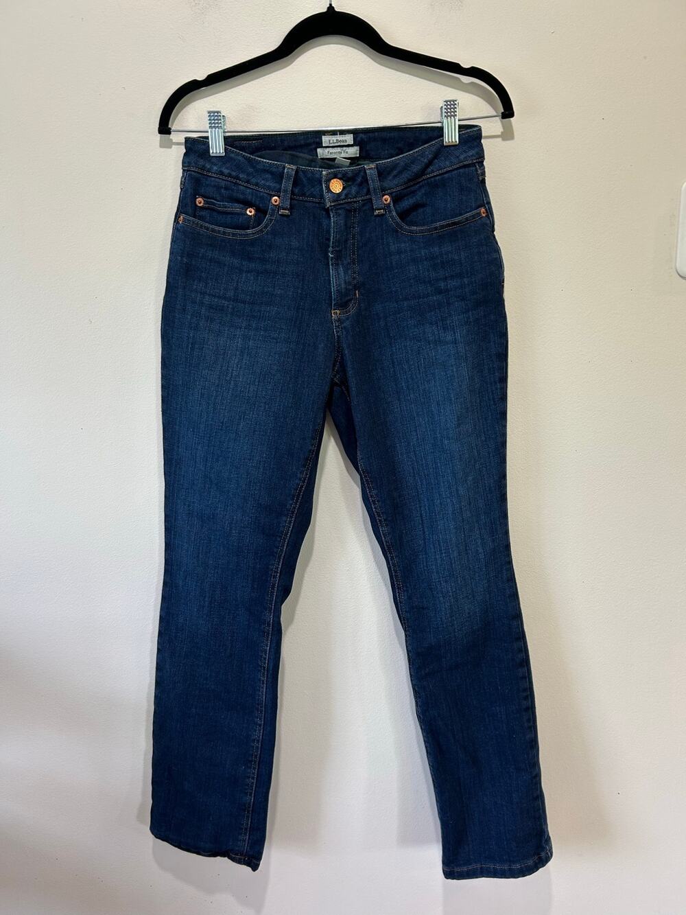 L.L. Bean flannel lined favorite fit jeans womens 6 dark wash straight leg plaid